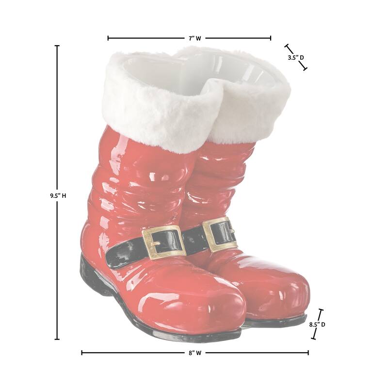 9.5" Resin Santa Boot Planter With Fur
