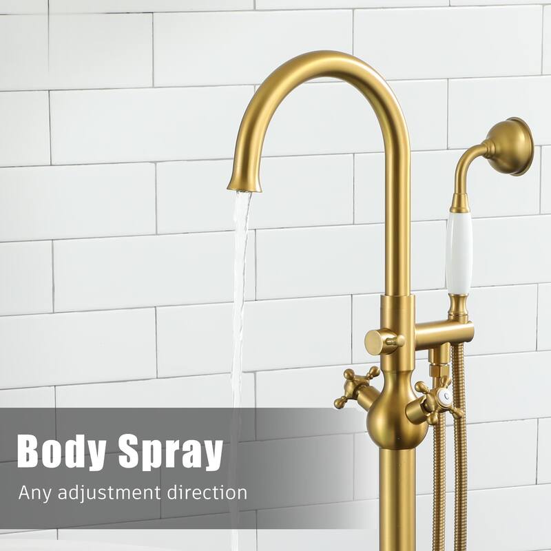 Brushed Freestanding Tub Filler Faucet with Handshower