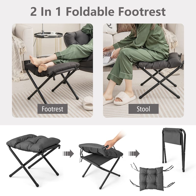 Gymax Lazy Sofa Chair Accent Leisure Armchair with Folding Footrest &