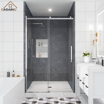 CASAINC 48"/60"W x 76" Sliding Frameless Shower Door with SGCC certification