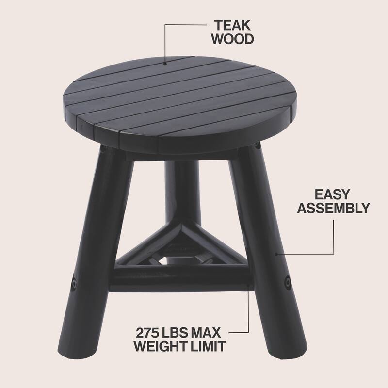 JONATHAN Y Triform Modern Minimalist Handcrafted Solid Teak Wood Accent Stool with Tri-Leg Base