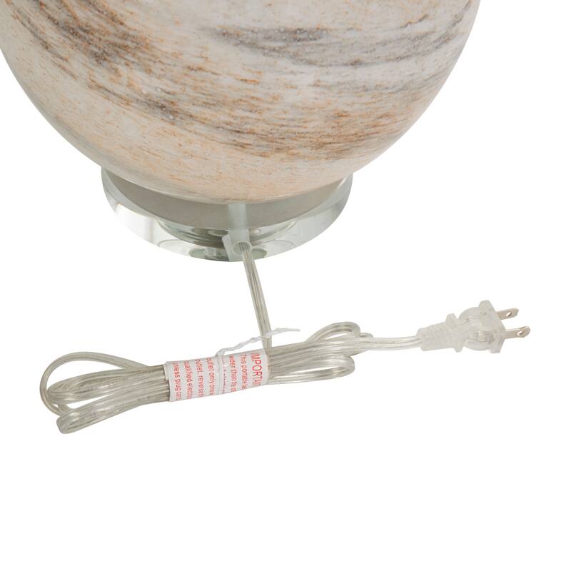 Beige Glass Round Accent Lamp with Marble Inspired Design and Gold Accents