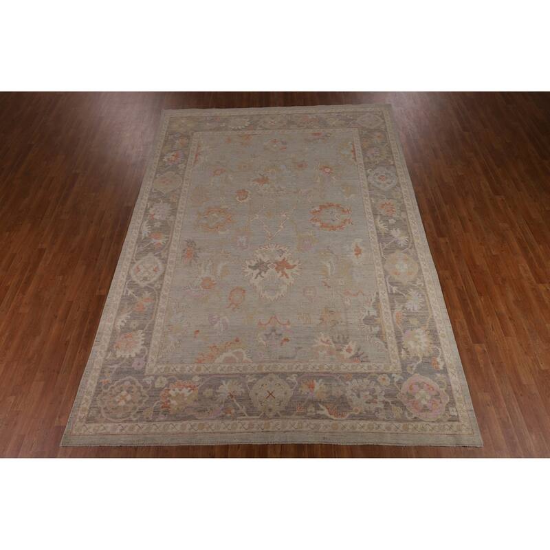Transitional Vegetable Dye Oushak Turkish Rug Handmade Wool Carpet - 8'10"x 12'3"