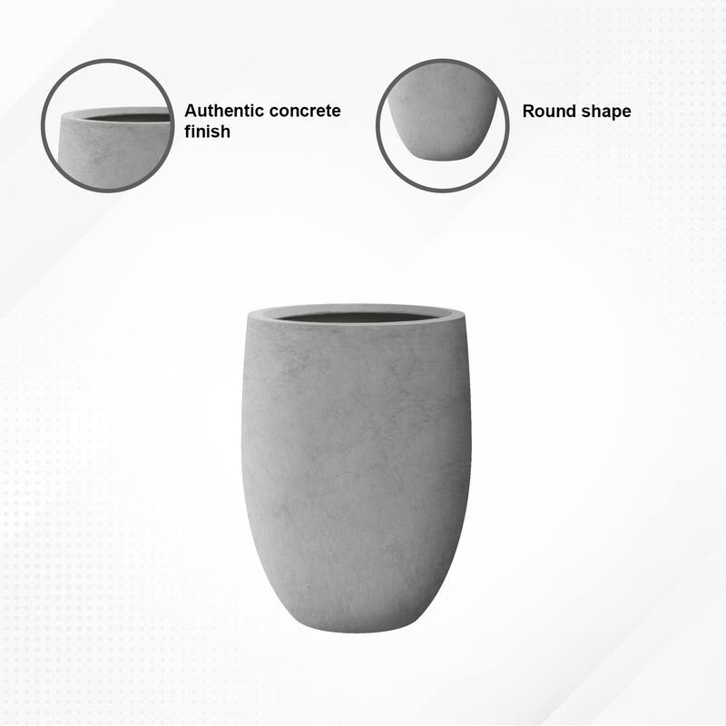 Kante Lightweight Concrete Outdoor Round Tall Planter, 21.7 Inch Tall