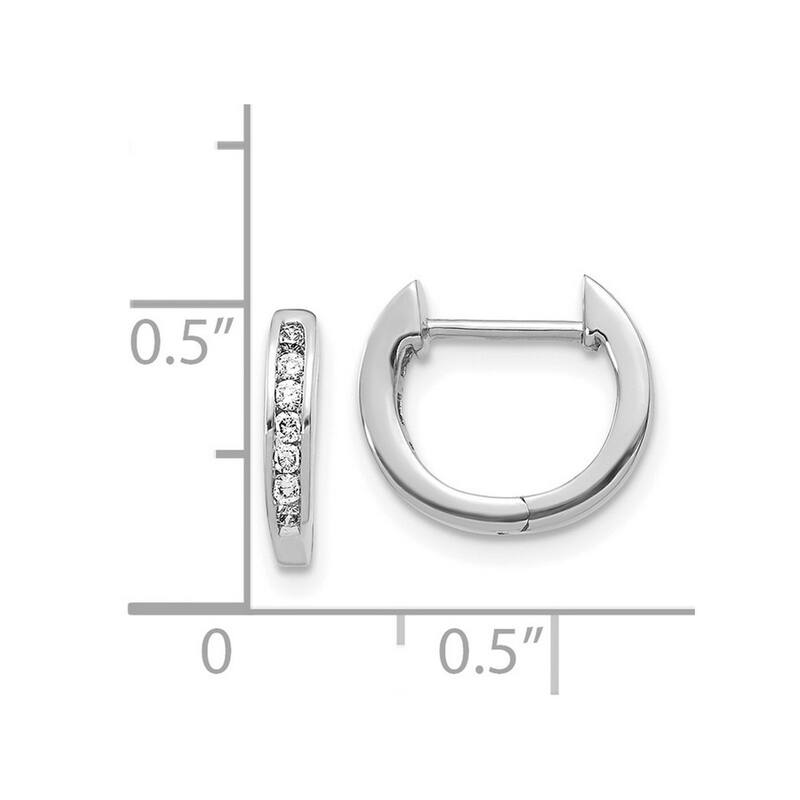 Curata 14k White Gold Polished Diamond Hinged Hoop Earrings - 11x12mm Wide 1mm Thick
