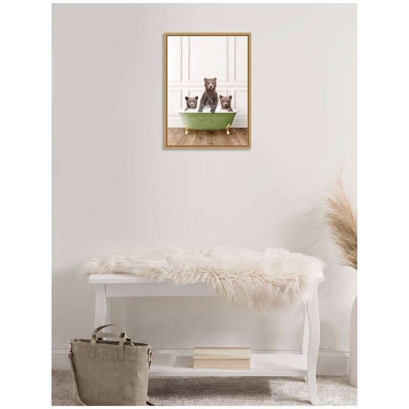 Kate and Laurel Sylvie Three Bear Cubs in Transitional Bathtub Framed Canvas by Amy Peterson
