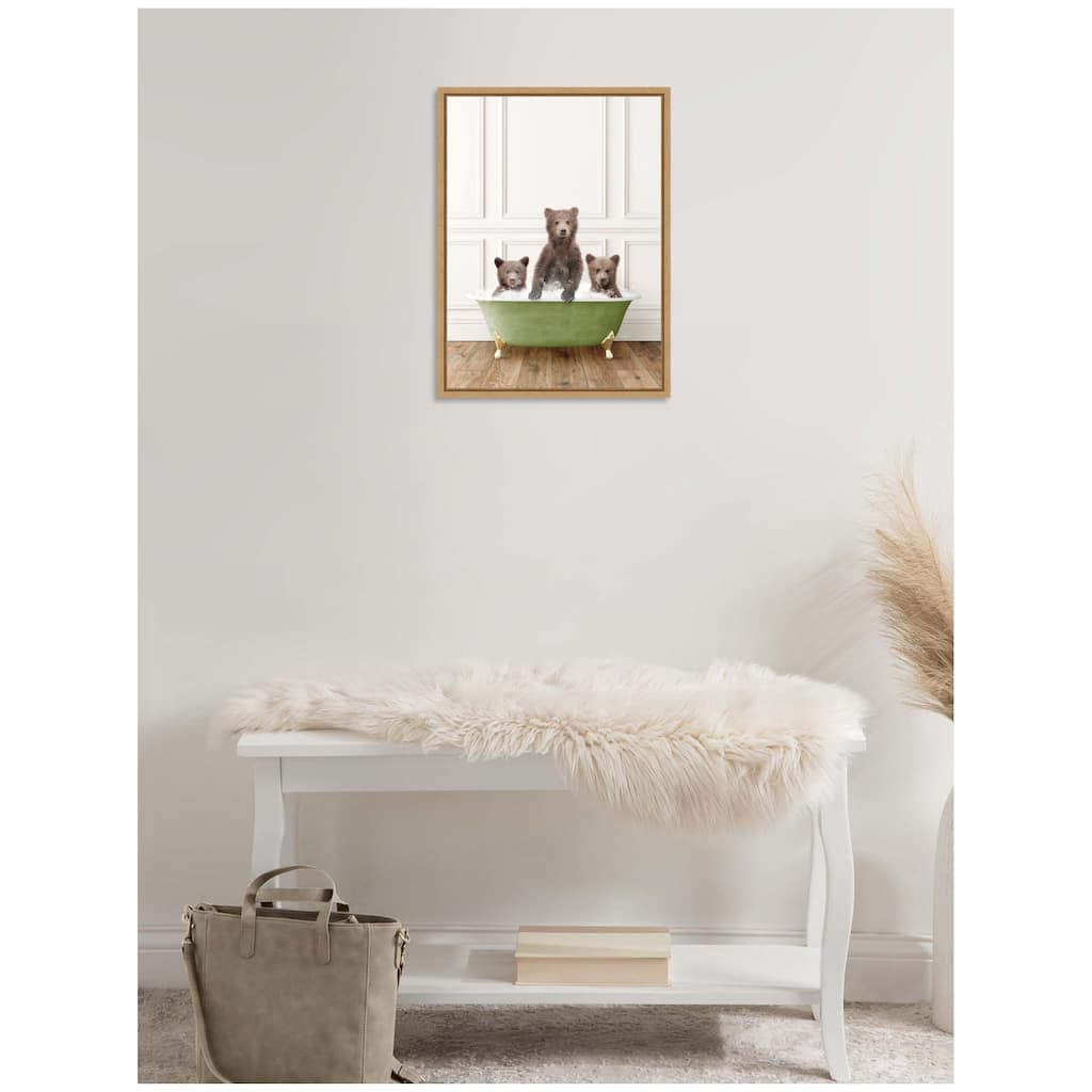 Kate and Laurel Sylvie Three Bear Cubs in Transitional Bathtub Framed Canvas by Amy Peterson