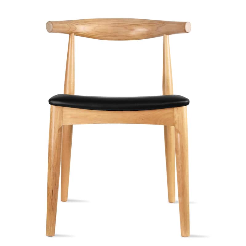 Solid Real Wood PU Leather Cushion Elbow Dining Chair Kitchen Padded Seat Bedroom Hotel Restaurant Work - Natural