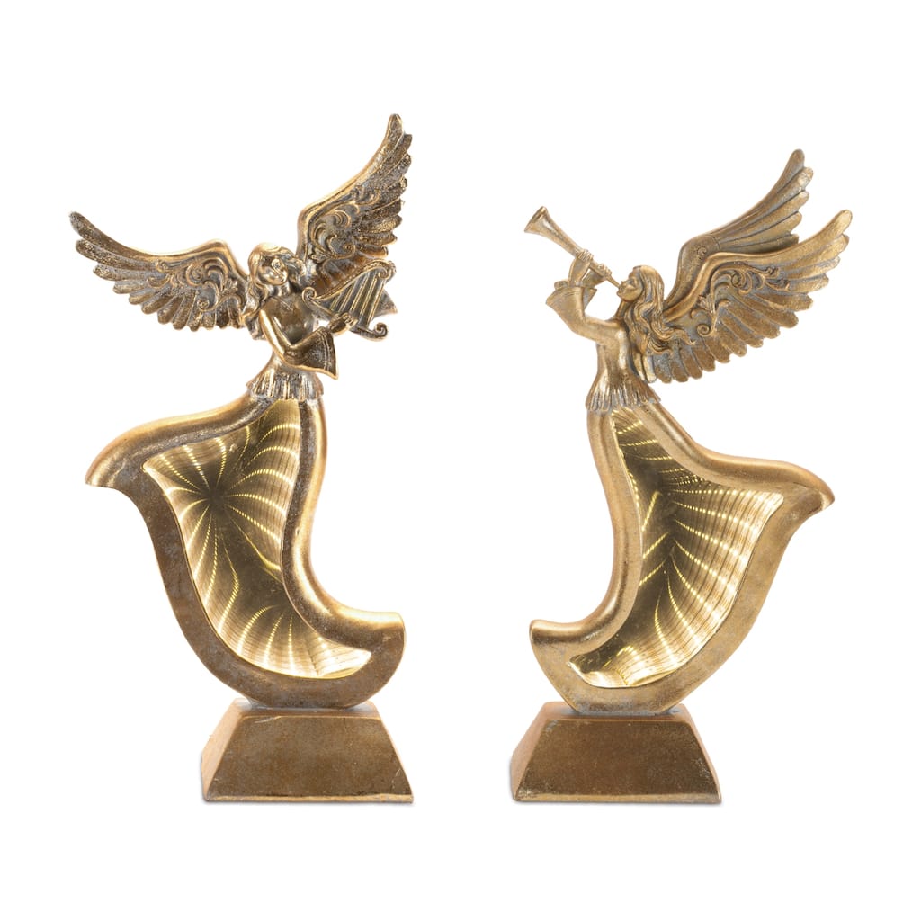 Gold Angel Figurines with Ekkolight Dress (Set of 2)