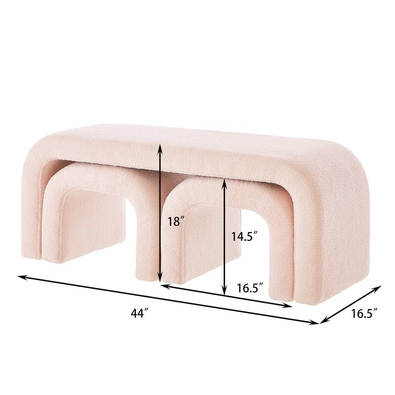 3-Piece End of Bed Bench Set with 2 Small Benches, Teddy Ottoman Bench Sofa Footrest for Entryway, Living Room