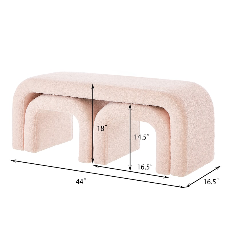 Set of 3 U-Shaped Modern Bench Teddy Ottoman Bench for Entryway, Bedroom End of Bed, Set of 3 Small Sofa Footrest