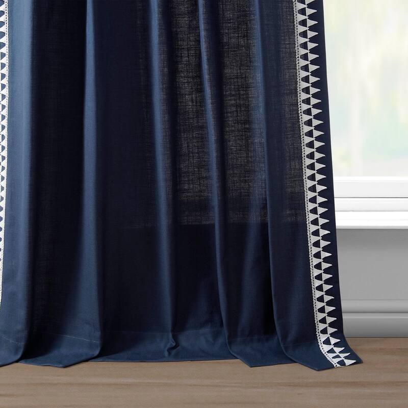 Exclusive Fabrics Bordered Textured Cotton Curtains For Bedroom & Living Room Curtains - Single Panel Drapes