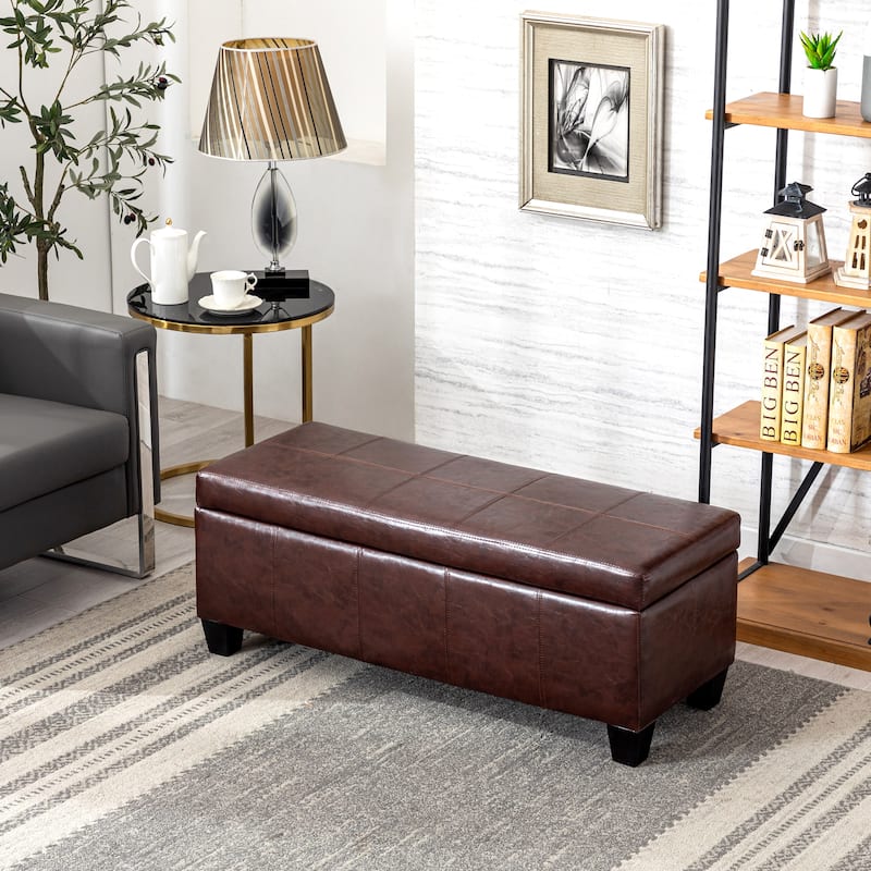 York Upholstered Quilted Stitched Flip-Top Storage Bench - Espresso