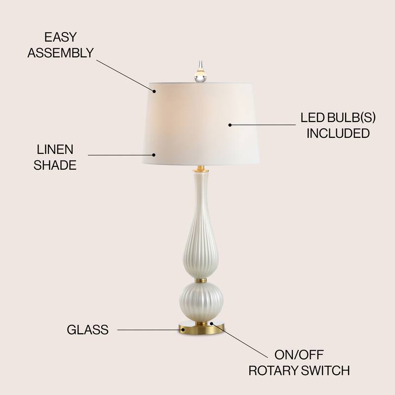 Maddie 33.7" Glass LED Table Lamp, White by JONATHAN Y