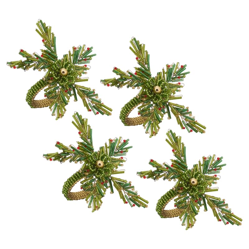 Pine Design Beaded Napkin Rings (Set of 4)