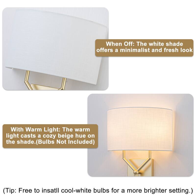 2-Light Y-Shaped Metal Frame Wall Sconce Half-Round Open Fabric Shade