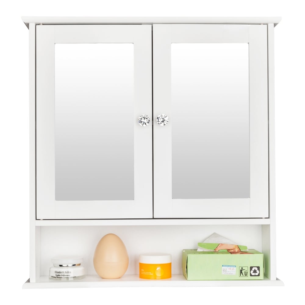 1/2-Door Modern Wood Bathroom Storage Wall Cabinet w/ Mirror