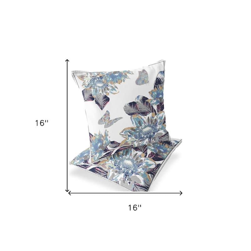 HomeRoots Set of Two 16" X 16" Gray and White Butterfly Blown Seam Floral Indoor Outdoor Throw Pillow - 16.00' X '16.00' X '5.00