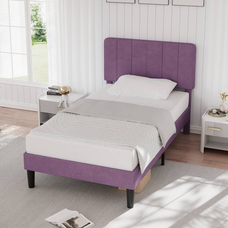 Kids Bed Frame, Height Adjustable Upholstered Bed, Twin Size Bed Set of 2