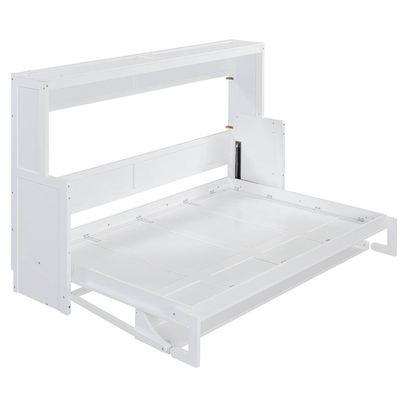 Full Murphy Bed with Hydraulic Lift, Folding Desk, and Built-In Storage - Space-Saving Solution for Modern Living