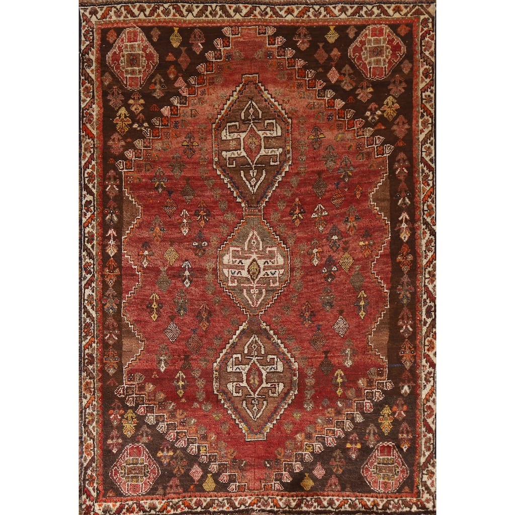 Traditional Shiraz Persian Vintage Area Rug Handmade Wool Carpet - 3'6"x 5'5"