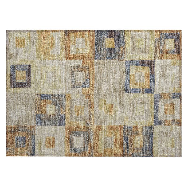 Machine Washable Indoor/ Outdoor Contemporary Blocks Chantille Rug