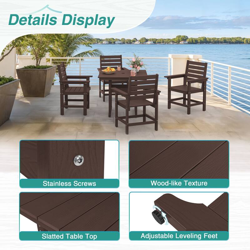 35.2-inch HDPS Outdoor Square Table With Umbrella Holes - 35.2" W x 35.2" L x 30.1" H