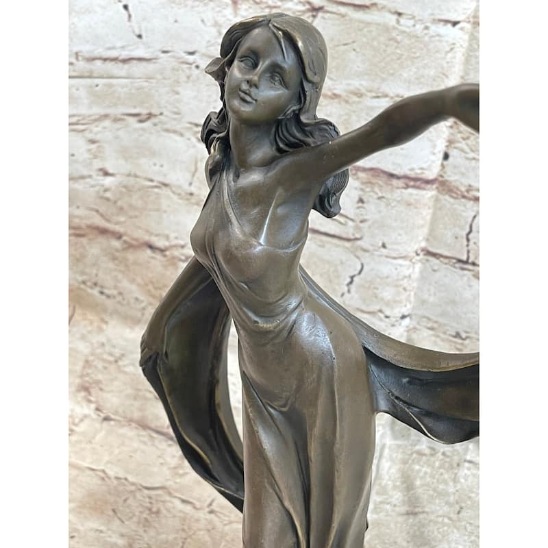 Signed Original Kin Ribbon Goddess With Long Gown Bronze Sculpture
