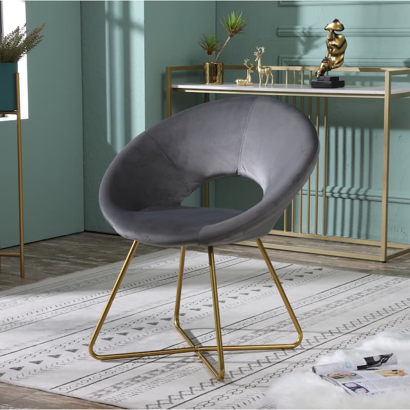 Gray Modern 28" Polyester Upholstered Accent Chair with Gold Tone Finished Base and Metal Sled Legs