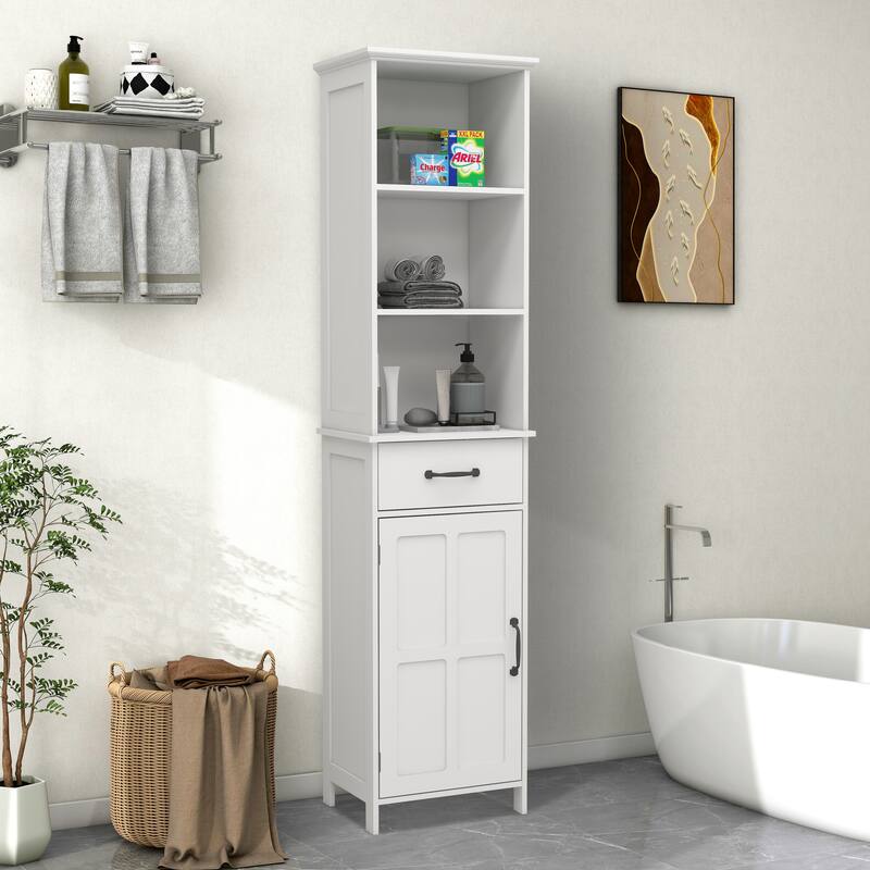 65"H Wooden Bathroom Storage Cabinet with Single Door and Shelves