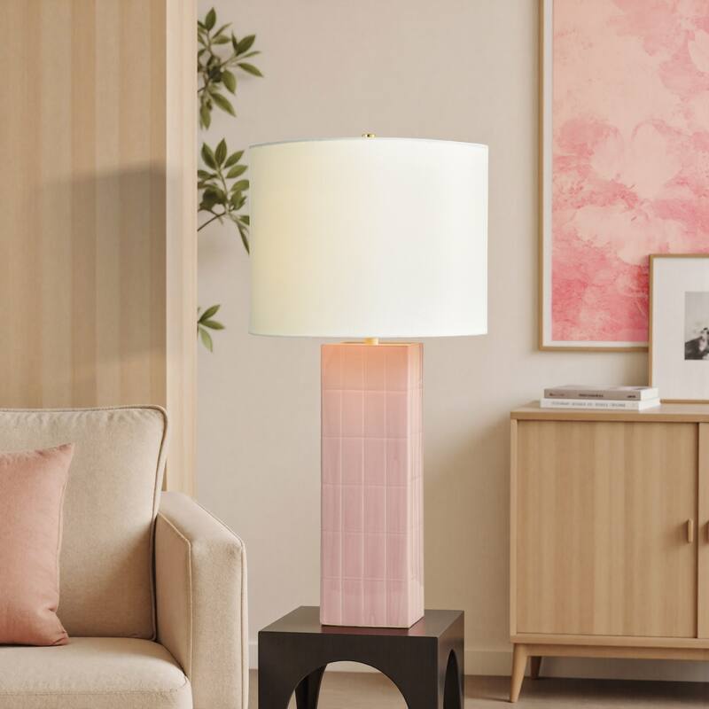 Tamara Day for Stylecraft Augustus Table Lamp - Pink Peony - Off-White Shade