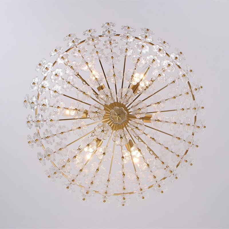 Mid-Century Modern 6-Light Glass Blossom Round Cage Chandelier