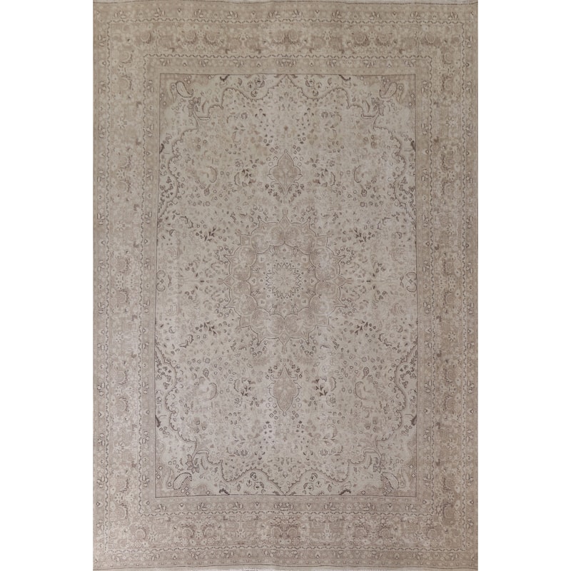 Hand Knotted Oriental 100% Wool Carpet Traditional Floral Beige & Ivories Kashan Area Rug - 12' 1'' X 9' 5''