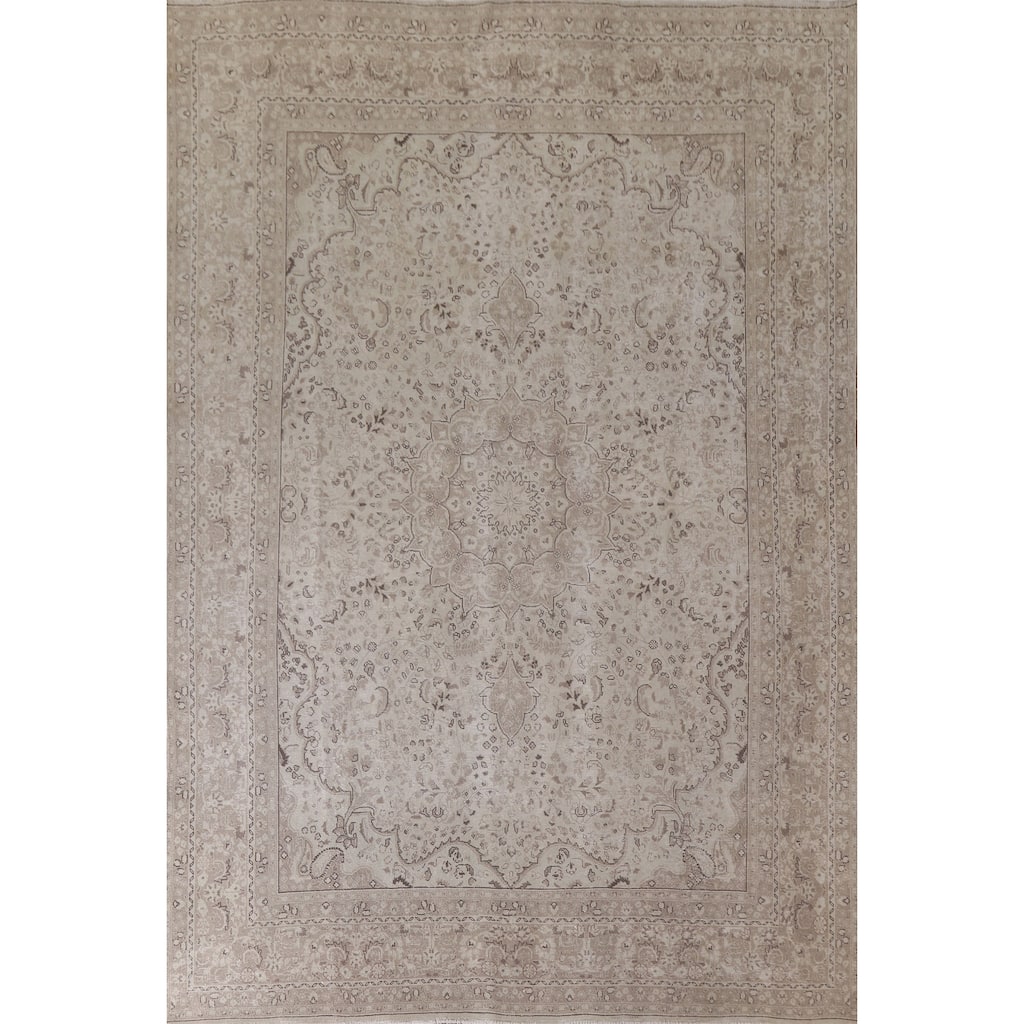 Hand Knotted Oriental 100% Wool Carpet Traditional Floral Beige & Ivories Kashan Area Rug - 12' 1'' X 9' 5''