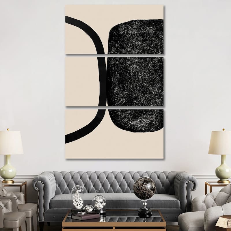 iCanvas "Beige Black Geometric Art" by Nikki 3-Piece Canvas Wall Art Set