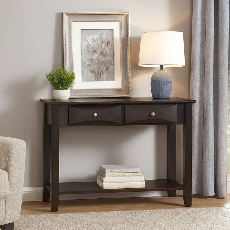 Wooden Console Table with 2 Spacious Drawers, Brown
