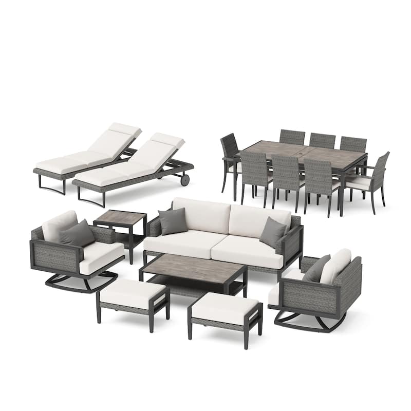 Vistano 18 Piece Sunbrella Outdoor Patio Estate Dining Group - Canvas Flax