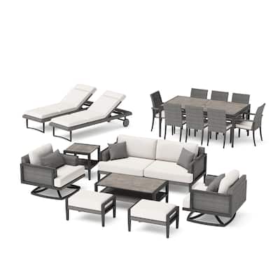 Vistano 18 Piece Sunbrella Outdoor Patio Estate Dining Group - Canvas Flax