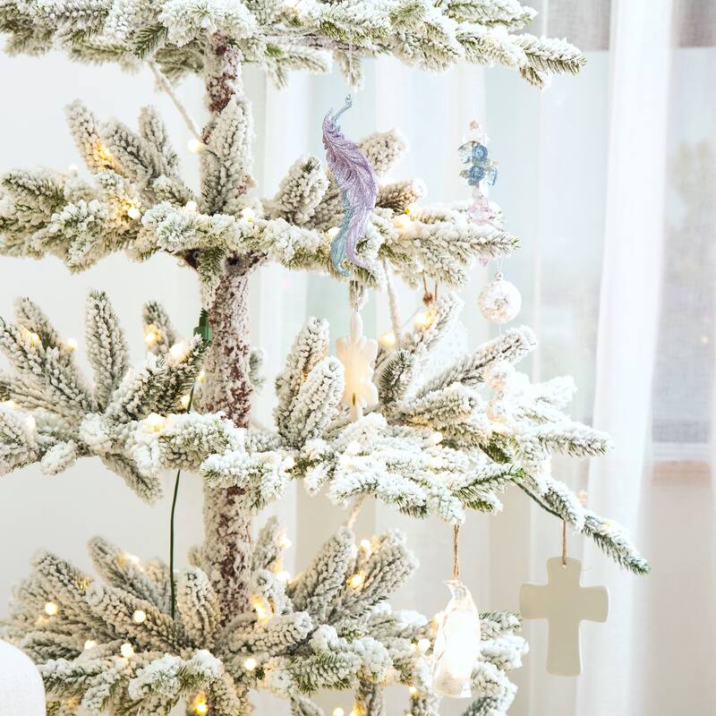 Glitzhome 6ft/7ft/9ft Deluxe Pre-Lit Flocked Slim Fir Artificial Christmas Tree with Warm White Lights