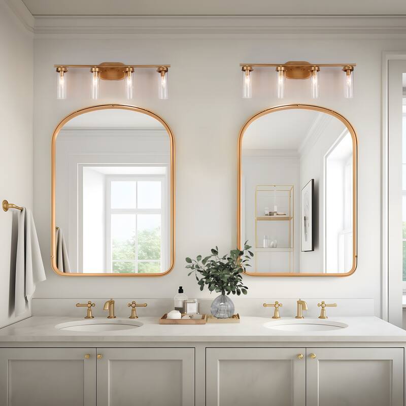 Modern Gold 3-Light Bathroom Vanity Light Cylinder Glass Wall Sconces