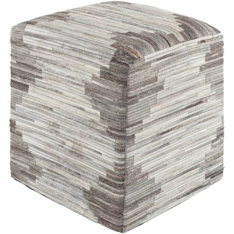Tracy Hair on Hide Patchwork Diamond Cube Ottoman - Gray