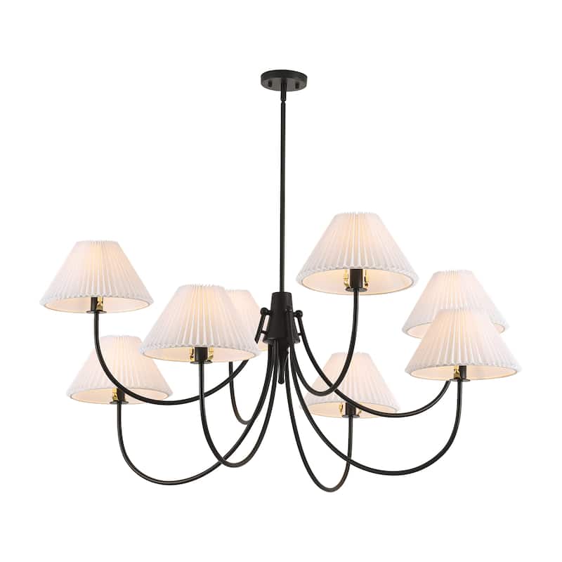 8/5-Light Mid-Century Modern Gold/Black Chandelier with Pleated Fabric Lampshades Hanging Light for Living Room, Dining Room