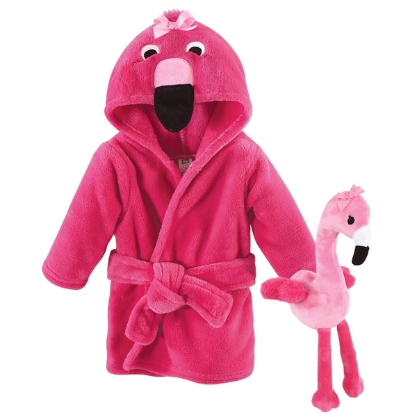 slide 1 of 1, Hudson Baby Infant Girl Plush Bathrobe and Toy Set, Flamingo, One Size - Flamingo - One Size One Size - Flamingo
