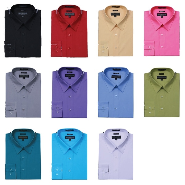 Men's Slim Fit Basic Solid Color Dress Shirt with Button Cuff. Opens flyout.
