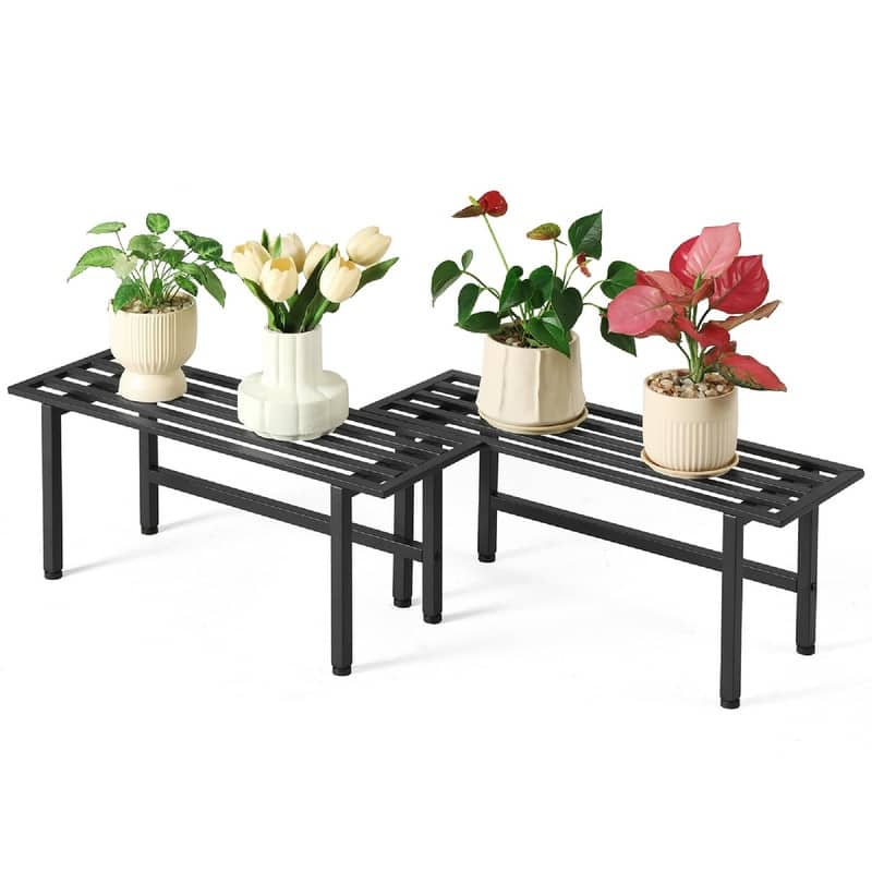 2 Pack Metal Plant Stand Outdoor Plant Shelf Indoor - 26 x 8.75 x 10.12 inches - Black