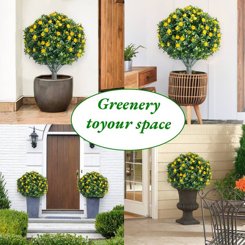 2 FT Artificial Topiary Flower Ball Trees with Ground Spike, Set of 2 Fake Rose Flowers Shrubs with Stake for Outdoor