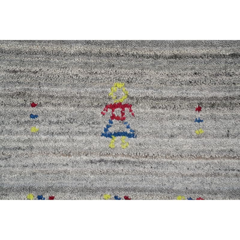 Hand Knotted Oriental Viscose Silk Carpet Tribal Animal Pictorial Greys & Charcoal Gabbeh Area Rug - 11' 10'' X 9' 11''