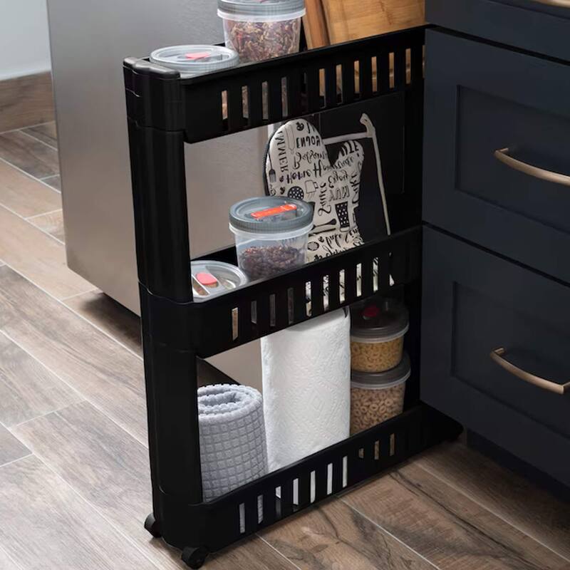 Multi-Purpose Slim Rolling Cart - 3-Tier Utility Organizer - 28.5" H x 21.5" L x 5.1"W