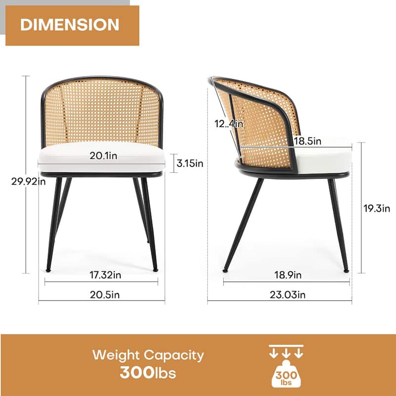Upholstered Rattan Dining Chairs with Metal Legs Set of 2/4 - 29.92"H x 20.5"W x 23.03"D