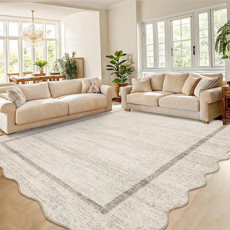 Garvee Scallop Solid Washable Area Rug - 4'x6' - Beige